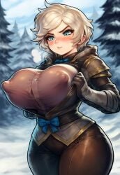 accidental_exposure adjusting_clothes ai_generated annoyed_expression attractive bakunyuu barely_contained big_breasts breasts_bigger_than_head bulging_nipples covered_nipples curvy cute cute_face erect_nipples erect_nipples_under_clothes female female feminine freckles hi_res highres huff huge_breasts huge_nipples human long_nipples nipples_becoming_erect nipples_visible_through_clothing novelai short_hair snow solo solo_female thick_ass thick_eyelashes thick_hips thick_legs thick_outlines thick_thighs tomboy voluptuous youreyesonly