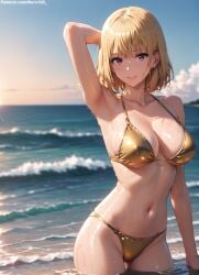 1girls 2d ai_generated ass ass_grab athletic athletic_female bare_shoulders beach belly big_breasts bikini bikini_bottom bikini_top blonde_female blonde_hair blonde_hair_female breasts cha_hae_in chest curvy curvy_figure cute cute_face detailed eyelashes eyeshadow female female_only fit fit_female focus high_quality in_water large_breasts legs light-skinned_female light_skin lips lipstick looking_at_viewer makeup mascara medium_breasts midriff navel nero100 ocean outdoors outside pale-skinned_female pale_skin perky_breasts posing purple_eyes sea seaside seductive seductive_look solo_leveling stable_diffusion tagme thighs thin_thighs thin_waist