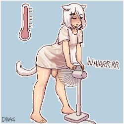 2d cat_ears cat_tail dbagdraws fan fluffyearedfox hairclip molly_(dbagdraws) original pixel_art see-through sweat thermometer uncircumcised uncut wet_clothes white_fur white_hair white_tail