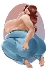 1girls ass bbw big_ass breasts female huge_breasts jeans lipstick overweight overweight_female pants thapadmeister topless