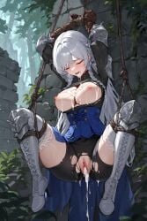 1girls after_oral after_rape after_sex after_vaginal ai_assisted ai_generated arms_above_head black_shirt blue_outfit blush bound bound_knees bound_legs bound_wrists breasts_out brown_gloves captured captured_heroine closed_eyes cum_drip cum_in_mouth cum_in_pussy cum_on_breasts cum_overflow forest_background heroine heroine_in_trouble hi_res large_breasts legs_spread legs_up long_hair m_legs nipples open_mouth ravness_loxaerion restrained restrained_arms restrained_legs ruins self_upload silver_hair stable_diffusion suspension tacocatbox tactics_ogre torn_clothes twin_braids white_boots