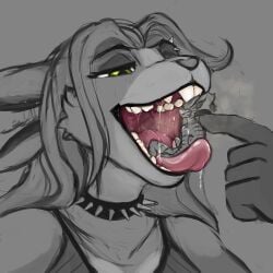 1:1 acidic anthro anthro_on_anthro bodily_fluids cheek_tuft cid_(acidic) clothed clothing collar duo erection eyebrow_piercing eyelashes facial_piercing facial_tuft female green_eyes grin lagomorph leporid male male/female mammal narrowed_eyes nude on_tongue open_mouth partially_colored piercing rabbit saliva saliva_string simple_background sitting smile spiked_collar spikes striped_arms striped_back striped_legs tongue tongue_out tuft