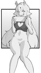 2025 accessory anthro antlers big_hair bottomless bottomless_anthro bottomless_female breasts cleavage_cutout clothed clothing cutout deer deltarune ears_down eye_through_hair female female_anthro freckled_face freckles hair hair_accessory hairpin handheld_console hatching_(art) heart_cutout hi_res hip_tuft holding_object horn long_hair looking_at_viewer mammal medium_breasts monochrome navel new_world_deer noelle_holiday pivoted_ears pointy_ears portrait prick_ears reindeer shaded short_snout simple_background slim_anthro slim_female small_waist smile smiling_at_viewer smirk solo stippling thick_thighs three-quarter_portrait translucent translucent_hair tuft undertale_(series) v-olk vulva white_background