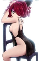1_eye 1girls black_dress chair doll doll_girl dress female female_focus female_only no_bra no_panties p0stalk ragatha_(the_amazing_digital_circus) red_hair sitting_on_chair the_amazing_digital_circus