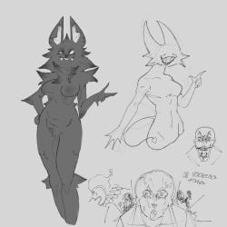 aerolae backrooms backrooms_creature bendy bendy_and_the_ink_machine bendy_fem darling_(cally3d) escale female female_focus furry furry_female gray_background gray_fur itoshi_rin karelia_(acerattman) laughing nipples pose posing simple_background simple_shading sketch sketch_page smiler_(the_backrooms) smiling