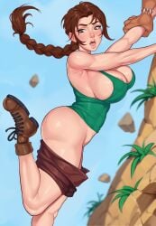 1girls 2d 2d_(artwork) ange1witch areolae areolae_slip big_ass big_breasts boots braid braided_hair braided_ponytail breasts brown_eyes brown_hair bubble_butt cleavage exposed_ass female female_focus huge_breasts lara_croft lara_croft_(classic) long_hair short_shorts shorts_down third-party_edit tomb_raider wardrobe_malfunction