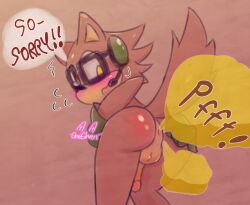 anus ass balls blush eyewear fart fart_cloud fart_fetish furry gadget_the_wolf genitals glasses male onechan presenting presenting_hindquarters solo sonic_(series)