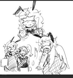 adventure_forward_2 anshine_(adventure_forward_2) bowtie bunny_ears bunnysuit doodle heresy_heresy stratosfear_(adventure_forward_2) tail tied_hands wings