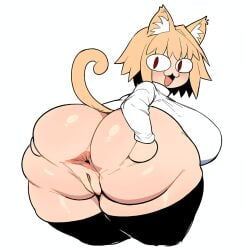 1:1 animal_humanoid anus ass bbmanbe big_breasts big_butt blonde_hair breasts cat_humanoid clothing colored digital_media_(artwork) felid felid_humanoid feline feline_humanoid female genitals hair huge_breasts huge_butt humanoid legwear mammal mammal_humanoid neco-arc red_eyes shirt simple_background smile solo stockings tail thick_thighs topwear tsukihime type-moon white_background wide_hips