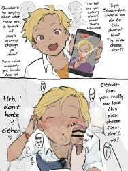 2boys bar_censor blonde_hair blowjob blush bracelet brown_eyes camera censored cock_worship crossdressing cum cum_on_face dark-skinned_femboy dark-skinned_male dark_skin dick_cheese erection eyeliner facial fellatio femboy filter first_person_view forehead from_above gay gay_domination gay_male gomabura gyaru gyaru-oh gyaru-oh_femboy gyaruo highres jewelry kneeling licking_penis looking_at_viewer makeup male male_focus male_pubic_hair mole mole_under_eye multiple_boys oral otaku penis penis_on_cheek penis_on_face phone photo pov precum pubic_hair pubic_hair_on_face public semen smegma smegma_cleaning_(oral) smegma_in_foreskin smegma_on_face smell smelling smelling_penis sneaky sniff solo_focus stray_pubes stray_pubic_hair tagme trap yaoi_orgy