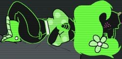 1boy 1girls animated anthro bed bedroom belt big_breasts black_pants blinking blowjob brain_dump breasts burnbot deep_blowjob deepthroat deepthroat_mark deepthroat_no_hands eyes_open face_fucking fellatio female flower flower_in_hair freckles green_boots green_eyes green_hair green_shirt hair_flower hair_ornament hotdiggedydemon large_breasts male oofrowdy oral oral_penetration oral_sex polka_dot polka_dot_shirt throat_bulge throat_fuck throat_swabbing white_belt