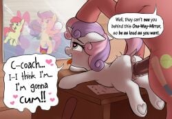1boy 3girls absurd_res age_difference animal_genitalia animal_penis animal_vulva anus apple_bloom_(mlp) ass ball blush bow_ribbon crade cutie_mark_crusaders_(mlp) english_text equid equine equine_genitalia equine_penis erection female feral friendship_is_magic genitals hasbro hi_res horn horse looking_pleasured male mammal my_little_pony mythological_creature mythological_equine mythology nude penetration penis playing raised_tail scootaloo_(mlp) sex smile speech_bubble sport sweetie_belle_(mlp) tail text unicorn vaginal_penetration vaginal_penetration vulva young young_female