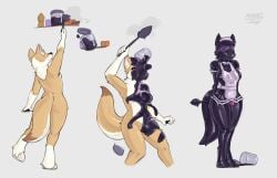 2024 anthro anthromage apron balls biped breast_growth breasts brown_body brown_fur canid canine canis cleaning_tool clothing domestic_dog drone dronification feather_duster fur futanari gender_transformation genitals goo_transformation growth gynomorph hi_res intersex latex latex_transformation liquid_latex maid_headdress maid_uniform male mammal mask mtg_transformation mti_transformation nude null_bulge penis sequence simple_background solo standing tail transformation uniform visor white_background