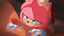 1girls 2d amy_rose animated animated blowjob boneofarc dress glans green_eyes hair_ornament half-closed_eyes hedgehog_girl human human_on_anthro indoors interspecies male/female medium_hair mobian mobian_(species) oral oral_sex penis pink_body pink_fur pink_hair saliva sega sex sonic_(series) sonic_the_hedgehog_(series) sucking sucking_cock sucking_dick sucking_penis waitress_uniform