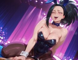 1boy 1girls 2025 ai_generated animal_ears anime anime_girl anime_style arisua artist_name bare_shoulders big_breasts black_hair black_leotard blush boku_no_hero_academia breasts breasts choker cleavage clothed_sex clothing_aside collarbone cowgirl_position cowgirl_position curvy curvy_body curvy_female fake_animal_ears female hair_pulled_back half-closed_eyes hi_res high_quality high_res high_resolution highres large_breasts leotard leotard_aside long_hair momo_yaoyorozu my_hero_academia open_mouth pantyhose patreon patreon_username penis playboy_bunny ponytail rabbit_ears sex skindentation smile solo_focus straddling straight strapless sweat tongue tongue_out torn_clothes uncensored vaginal_penetration watermark wrist_cuffs yaoyorozu_momo