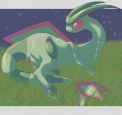 9_6 anus blush claws digitigrade female feral flygon grass hi_res night nintendo outside pokemon pokemon_(species) pussy solo video_games wings