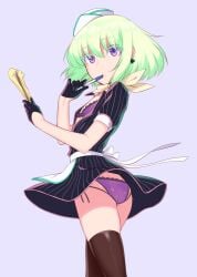 androgynous ass bra burrrntlemon crossdressing femboy lio_fotia panties promare skirt_lift twink underwear waitress waitress_uniform