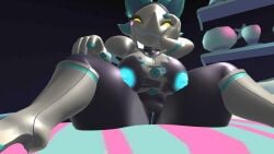 breasts_out clothes_ripping deltarune glowing_genitalia glowing_nipples pussy_exposed shortstack smug_face tasque_manager_(cryptiacurves) tasque_manager_(deltarune) vrchat