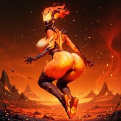 ai_generated anus ass ass ass_focus bethesda breasts c.c.leah fire_elemental fire_hair flame_atronach from_behind huge_breasts monster monster_girl oblivion orange_skin outdoors solo the_elder_scrolls the_elder_scrolls_iv:_oblivion thick_ass