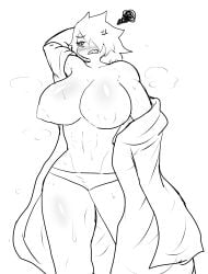 1girls big_breasts black_and_white breasts enigi09 female female_focus female_only full_body huge_breasts solo solo_female tagme thick_thighs