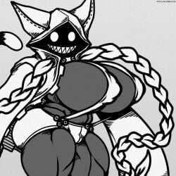 1girls big_breasts blazblue breasts_bigger_than_head catgirl dark-skinned_female dark_skin fecharis female kaka_(blazblue) lavi1avi mask masked masked_male muscular muscular_female taokaka