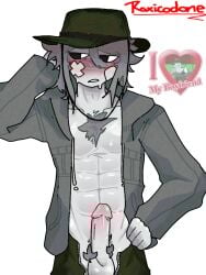 0spawnzer 1boy 2d 2d_artwork ^_^ bandage bandage_on_face bandages blush blush_lines bucket_hat cock cum cumshot dick erection fisher fisher_(hwwhp) fisherman green_hat grey_body grey_hair grey_hoodie grey_jacket grey_skin hand_on_head hands_on_hips happy_world_with_happy_people hat hoodie humanoid jacket male male_focus male_only penis penis_blush penis_out  pubes pubic_hair roblox roblox_game robloxian roxicodone self_upload simple_background solo solo_focus sweat sweating text unzipped unzipped_jacket unzipped_pants