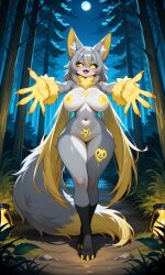 ai ai_generated ass bell big_ass blush bush dirt_path female fluffy fluffy_ears fluffy_neck_fur fluffy_tail fluffy_wrist forest furry grass gray_fur gray_hair gray_tail hair_bangs hourglass_figured_female incoming_hug lamp long long_hair medium_hair moon moonlight neck_tuft night night_sky pussy solo solo_female stars symbol tall trees wide_hips wrist_tuft yellow yellow_areola yellow_eyes yellow_hair yellow_nails yellow_nipples yellow_pussy yellow_tail