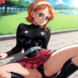 1girls ahegao_ai ai_generated cameltoe clothed clothing cute cute_face female female female_focus female_only nami_(one_piece) one_piece orange_eyes orange_hair sexy sexy_body sexy_pose short_hair solo solo_female solo_focus spread_legs toony