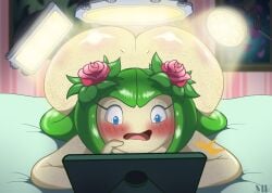 alien alien_girl alternate_version_available ass_bigger_than_head ass_focus big_ass blush camera cosmo_the_seedrian curvy curvy_female embarrassed embarrassed_nude_female huge_ass nude nude_female plant plant_girl shadowwalk sonic_(series) sunbathing tablet