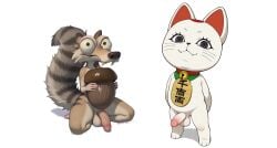 20th_century_fox 20th_century_studios acorn ai_generated balls blue_sky_studios crossover dandadan ice_age_(film) ice_age_(series) jingle_bell male neck_bell penis saber-toothed_squirrel scrat_(ice_age) simple_background turbo_granny_(dandadan) white_background