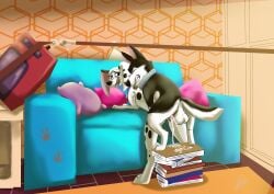 101_dalmatian_street 101_dalmatians absurd_res age_difference balls bodily_fluids canid canine canis cheating_wife collar cum cum_in_vagina cum_inside cum_overflow dalmatian delilah_(101_dalmatians) disney doggy_style domestic_dog duo female fenris64 feral feral_on_feral from_behind_position furniture genital_fluids genitals hansel_(101_dalmatians) hi_res husky infidelity larger_female looking_pleasured male male/female mammal mature_female nordic_sled_dog older_female orgasm orgasm_face penetration penis sex size_difference smaller_male sofa spitz tongue tongue_out younger_male