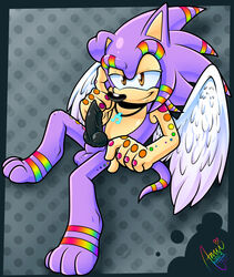 amuzoreh anthro balls bling hedgehog male_only penis pose smile tattoo wings