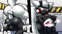 2024 alliartist anal anal_sex anthro anthro_on_anthro anthro_penetrated anthro_penetrating anthro_penetrating_anthro ass balls black_body black_fur blush bodily_fluids canid canine canis changed_(video_game) colored colored_cum cum digital_drawing_(artwork) digital_media_(artwork) doggy_style dr._k_(changed) duo english_text erection from_behind_position fur gas_mask genital_fluids genitals goo_creature hi_res humanoid_genitalia humanoid_penis leaking_cum male male/male male_penetrated male_penetrating male_penetrating_male mammal mask nude onomatopoeia pawpads penetration penile penile_penetration penis penis_in_ass pink_pawpads puro_(changed) sex sound_effects tail text unusual_bodily_fluids unusual_cum unusual_genital_fluids white_body white_fur wolf