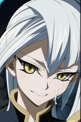 close-up cum cum_on_face grace_tyler silver_hair yellow_eyes yu-gi-oh!_arc-v