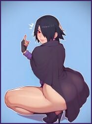 1girls ai_generated ass big_ass black_hair black_panties boruto:_naruto_next_generations bottomless bottomless_male cape female female_focus female_only fingerless_gloves futagenn gender_transformation genderswap_(mtf) hair_over_one_eye heels high_heels light-skinned_female light_skin lipstick naruto naruto_(series) panties posing red_eyes rule_63 sasuke_uchiha sasuko seductive seductive_look seductive_smile see-through see-through_clothing sexy_no_jutsu short_hair simple_background smile solo solo_focus solo_male squatting teasing thick_thighs thong