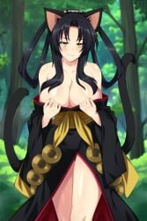 black_hair cat_ears cat_tail catgirl high_school_dxd kimono kuroka_(high_school_dxd) lindaroze tagme