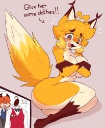 anthro big_breasts blush breasts cleavage clothed clothing fanart female female_only fluffy fluffy_tail fox fox_girl furry furry_female furry_only heart hips hips_wider_than_shoulders jasminmanticore jasminthemanticore large_breasts leggings legs legwear stockings tagme thick_thighs thighs wide_hips