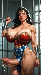 ai-created ai_generated amazon big_breasts big_breasts big_breasts boobs_bigger_than_head breasts breasts dc_comics futa_only futanari futanari gigantic_breasts huge_boobs huge_breasts huge_breasts jail jail_cell superhero superheroine tits_bigger_than_head wonder_woman