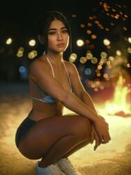 3d 3d_(artwork) beach bikini_top breasts breasts female female female_focus female_only horizonrenders light-skinned_female light_skin looking_at_viewer shorts sneakers solo solo_female solo_focus squatting young_adult