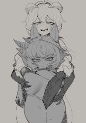 awan_raccoon breast_grab futa_on_female futanari hiiragi_utena horns league_of_legends mahou_shoujo_ni_akogarete penis_between_thighs shortstack size_difference sketch vex_(league_of_legends) weird_crossover weird_eyes yordle