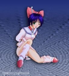 blush bow collar female green_eyes long_sleeves masturbation open_mouth pink_bow shoes sitting socks solo
