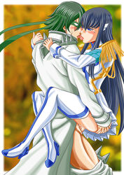 1boy female green_hair high_heel_boots kill_la_kill kiryuuin_satsuki long_hair mask sanageyama_uzu sex thigh_boots