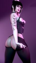 3d alex_domino ass ass_focus bangs big_ass big_breasts breasts breasts_out choker earrings exposed_breasts female female_focus female_only glasses goth_girl hair_bun lesbian lingerie nopixel painted_nails solo_female tattoo tattoos thighs
