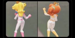 2girls ass ass_size_difference biker_suit blonde_hair brown_hair mario_kart mario_kart_world nintendo official_art princess_daisy princess_peach sexy thicc
