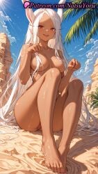 1girls 2025 ai_generated animal_ears barefoot boku_no_hero_academia breasts bunny_ears completely_nude dark-skinned_female dark_skin feet hair_censor hair_over_breasts hi_res highres large_breasts legs long_eyelashes long_hair looking_at_viewer miruko my_hero_academia natsuyoru nude open_mouth outdoors parted_bangs patreon pussy rabbit_ears rabbit_girl red_eyes rumi_usagiyama sitting sky smile solo toenails toes tongue vagina very_long_hair voluptuous voluptuous_female wet white_hair
