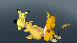 anal balls furry furry_only gay gradient_background group male murderous nintendo oral penis pichu pikachu pokemon pokemon_(species) raichu spitroast threesome video_games