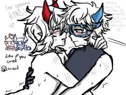 2boys blush english_text gay horns male_only phighting roblox roblox_game robloxian rocket_(phighting) self_upload short_hair spanish_text sweat sword_(phighting) tagme tagme_(artist) text topless topwear white_hair white_skin