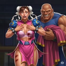 ai_generated balrog bra bruised chun-li crying defeated imminent_rape lost_clothes scared street_fighter stripped