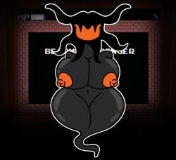 animate_inanimate black_body black_skin dark_room deltarune female ghost hi_res humanoid living_clothing monster nipples orange_mouth orange_nipples screen screencap screencap_background shadow_mantle shadow_mantle_(deltarune) skeletonhearts solo spirit undertale_(series)