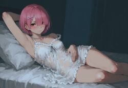 ai_generated armpits bed collarbone kizirugai nightgown pajamas pink_hair ram_(re:zero) re:zero_kara_hajimeru_isekai_seikatsu see-through_clothing see-through_nightgown see-through_top small_breasts transparent_clothing